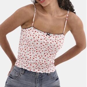 No Boundaries Winter White Rose Cropped Cami with Bow size X-Small
